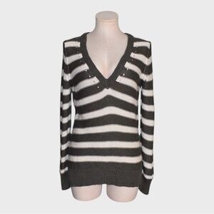 Banana Republic Striped Deep V-Neck Sweater Tie Back Long Sleeve Pullover